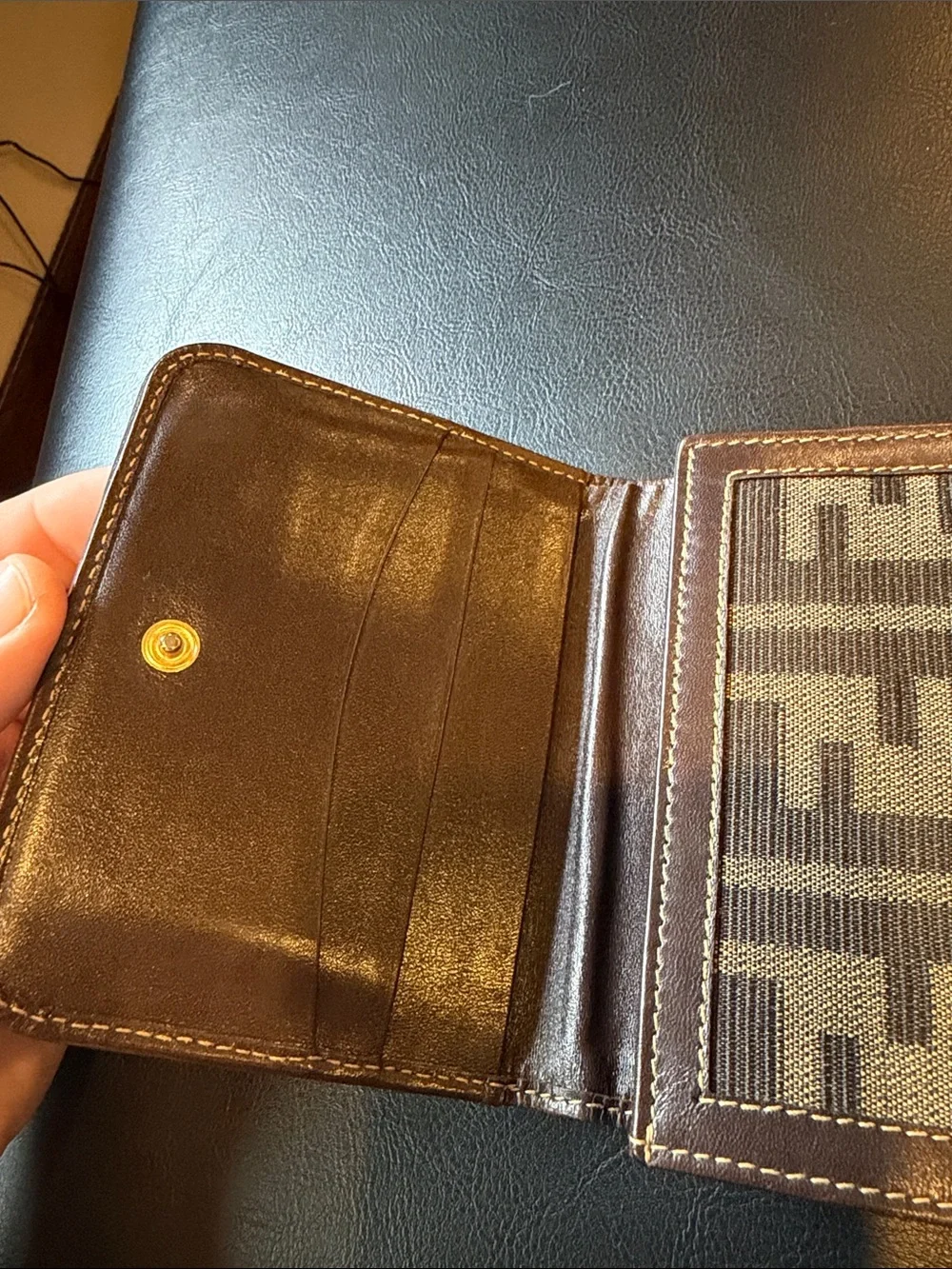 Fendi Zucca Monogram Bifold Wallet in Brown and Black with Coin Pouch